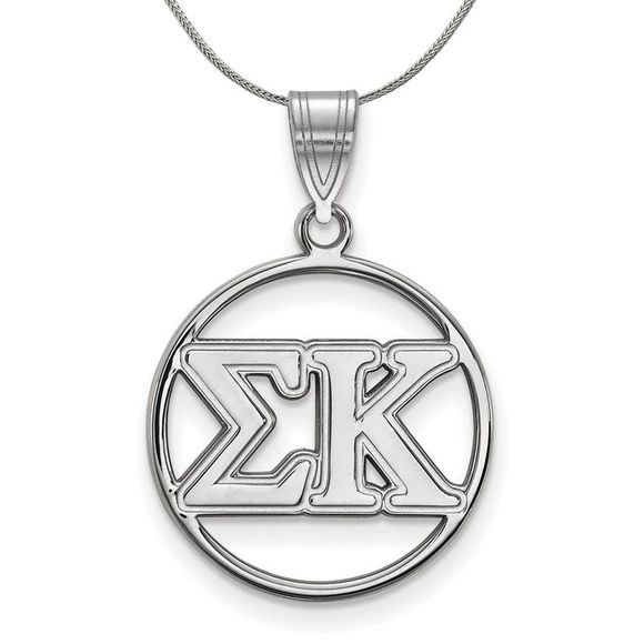 Sterling Silver Sigma Kappa Medium Circle Greek Necklace - 16 Inch - Picture 1 of 7